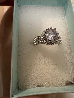 Crystal Halo Silver-Tone Cocktail Ring - Sparkling Clear Stone